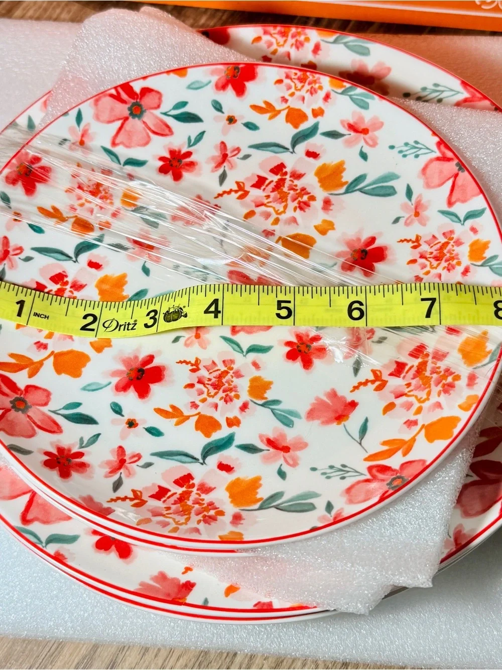 KAITOER Floral Dinner Plate Set - Coral & Teal Flowers 4 Pieces